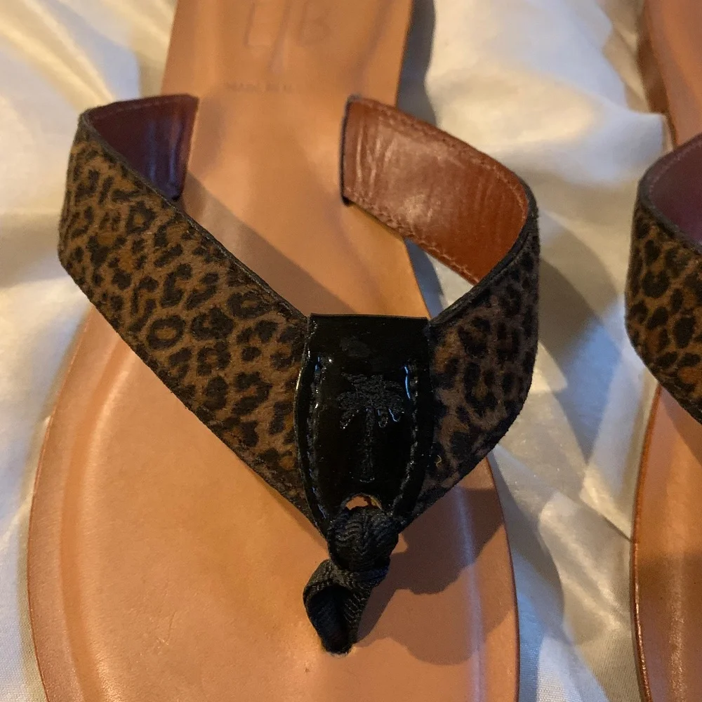 Eliza B Brown/Black Leopard Thong Leather Sandals sz 9